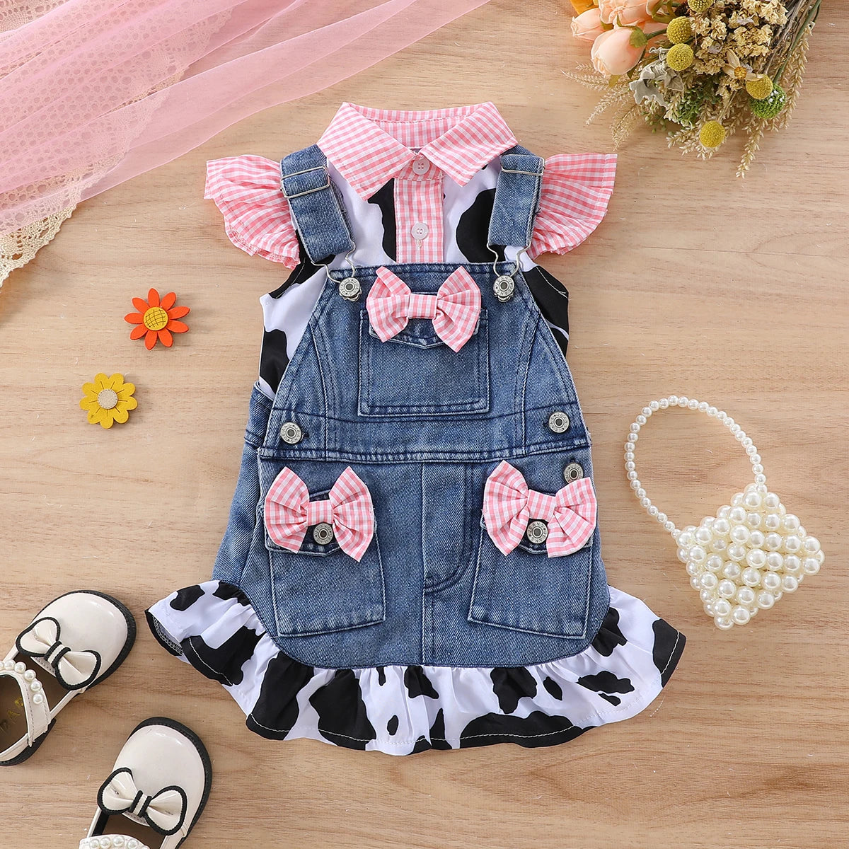 Gina Cow Print Overalls Dress