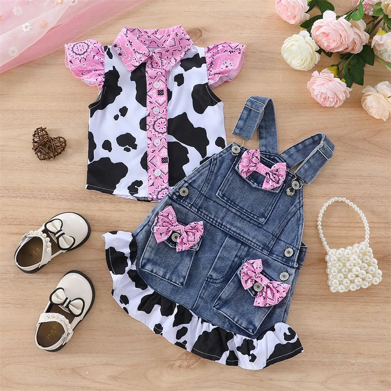 Gina Cow Print Overalls Dress